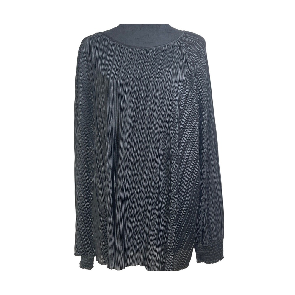 Black Pleated‎ Long Sleeve Top Plus 4X crinkle chic dark sophisticated goth